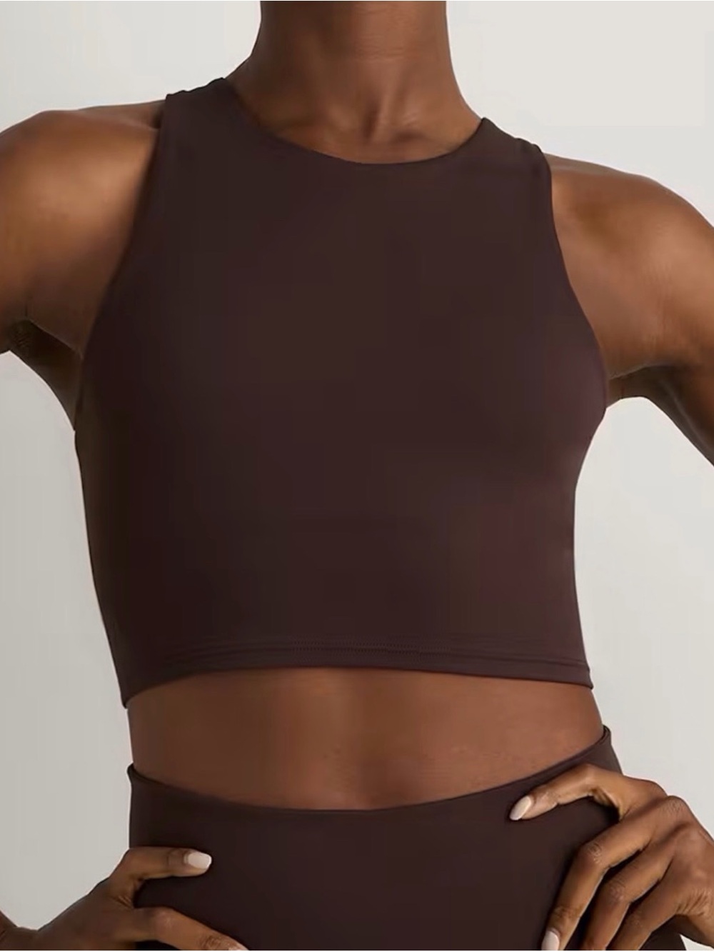 Quince NWT Ultra-Form High-Neck Cropped Tank Espresso Brown Large Crop Tank Top